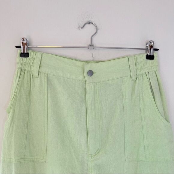 Urban Outfitters Linen Blend Myla High Rise Straight Leg Cargo Pants Lime Green - Picture 8 of 14
